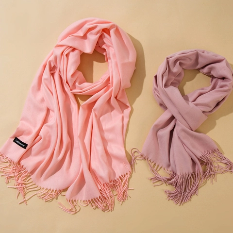 Women's Faux Cashmere Scarf Solid Color Long Tassel Shawl Thick Warm Winter Wrap Elegant Simple Korean Style