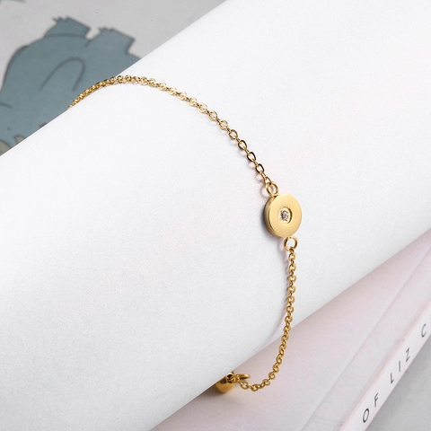 Collana Bracciale Con Pendente Rotondo Minimalista In Acciaio Inossidabile Con Zirconi Intarsiati Gioielli A Catena Regolabile Da Donna