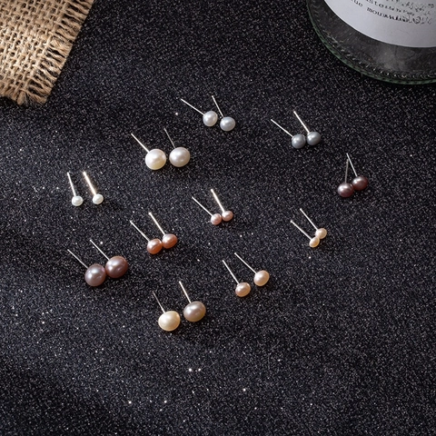 Handcrafted 925 Sterling Silver Stud Earrings For Women Minimalist Freshwater Pearl Jewelry Simple Natural Elegant Piercing Accessory