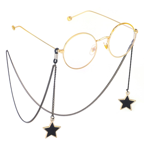 Glasses Chain Metal Black Star Pendant Anti Slip Silicone Loops Fashion Eyewear Strap Neck Lanyard Women