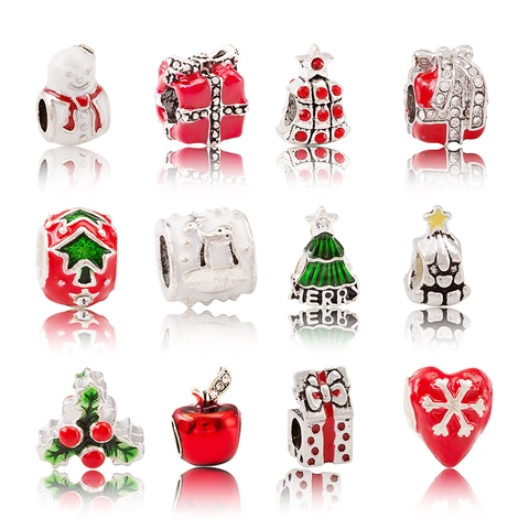 Alloy Enamel Christmas Charms Zircon Inlaid Beads For DIY Bracelet Making Festive Snowman Tree Reindeer