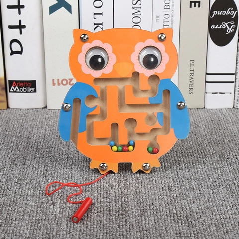 Magnetic Wand Maze Toy Wooden Educational Logic Game Board With Colorful Beads Animal Shape For Toddler Learning