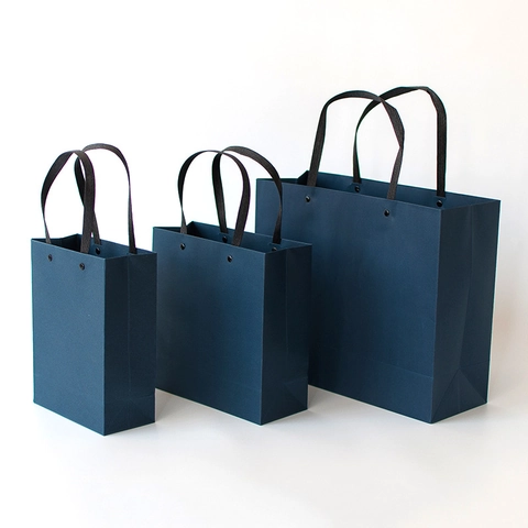 Solid Color Gift Bags Professional Paper Tote Bags With Rivet Reinforced Handles And Thank You Tags For Party Business