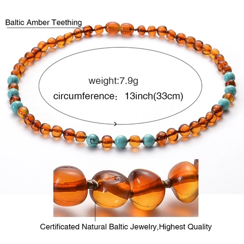 Baltische Amber Bijtketting Met Turkoois En Amethist Kralen Voor Baby's Handgemaakt Natuurlijk Verlichting