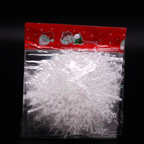 White Plastic Snowflake Hanging Ornaments Iridescent Glitter Christmas Tree Decorations For Xmas Party Holiday Home Decor