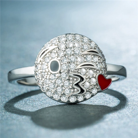 Emoji Face Ring Copper Zircon Micro Pave Enamel Smiley Cute Expression Jewelry For Women Trendy Novelty