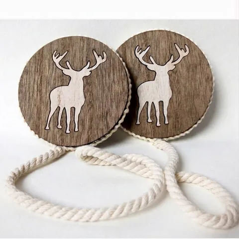 Curtain Tiebacks Wooden Magnetic Animal Pattern Cotton Rope Nordic Rustic Decorative Window Tie Backs For Home Office
