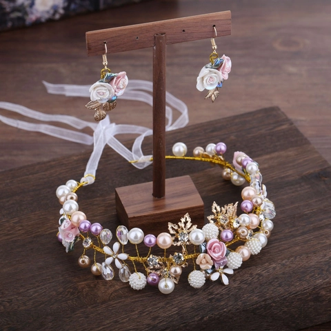 Fascia E Orecchini Da Sposa Fatti A Mano Fiore In Ceramica Perla Artificial Cristallo Floreale Gioielli Da Sposa Per Donne Sposa