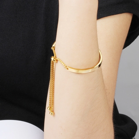 Pulsera Ajustable Minimalista De Acero Inoxidable Con Barra Semicircular Cadena De Caja Joyería Para Mujer