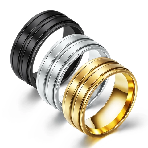 Anillo De Banda Minimalista Acero Inoxidable 304 Doble Ranura Simple Pulido Unisex Joyería Pareja