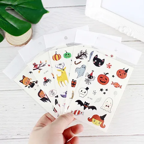 Pegatinas de Tatuaje Temporal de Halloween para Niños Impermeables Divertidas Cartoon Calabaza Fantasma Araña Fiesta Arte Corporal