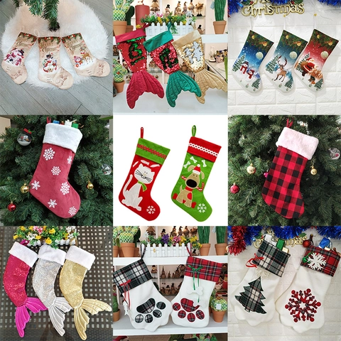 Mermaid Tail Christmas Stocking With Reversible Sequins Fabric Hanging Gift Bag For Holiday Party Decoration