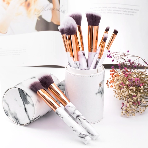 Professionelle Make-up Pinsel Marmormuster Kunststoffgriff Synthetikfaser Borsten Kosmetik Tools Puder Rouge Lidschatten