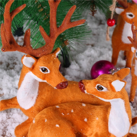 Simulated Reindeer Christmas Deer Figurines Realistic Flocked Plastic Xmas Party Home Table Decor Window Display Ornaments