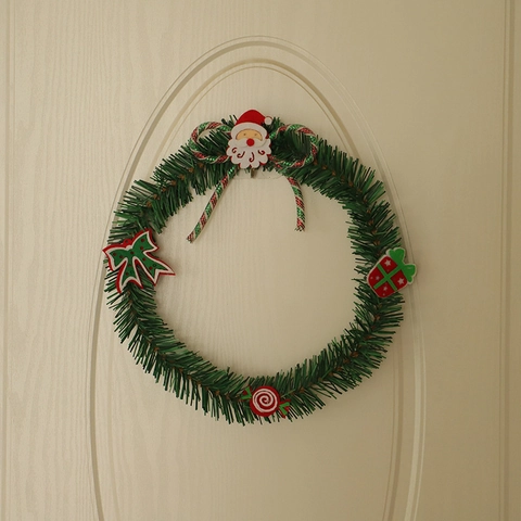 Christmas Wreath Decoration PVC Non-Woven Santa Claus Bow Gift Box Candy Cane Hanging Ornament Holiday Home Party Decor