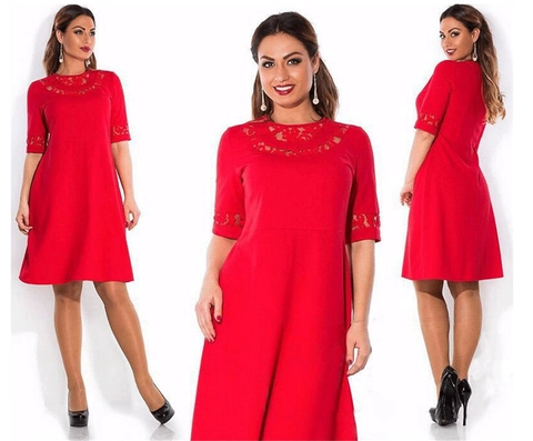 Dames Midi-Jurk Met Kant Patchwork Ronde Hals Halve Mouwen Elegant A-Lijn Grote Maten Effen Kleur Party Streetwear