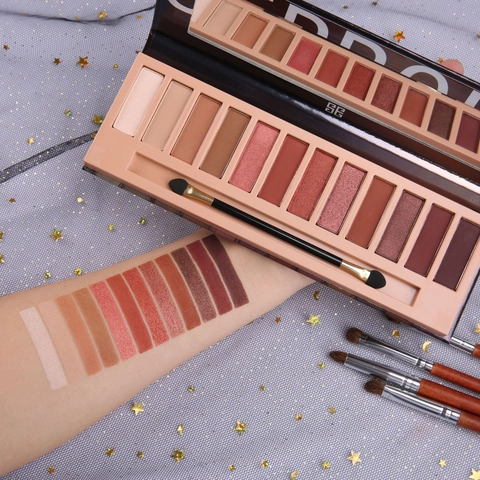 Multi Color Eyeshadow Palette Matte Shimmer Earth Tones Smoked Nude Makeup With Mirror And Double Ended Brush