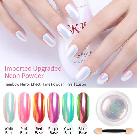 Polvere Cromo Unghie Perla Artificial Sirena Specchio Iridescente Neon Aurora Conchiglia Pigmento Glitter Con Pennello Per Manicure