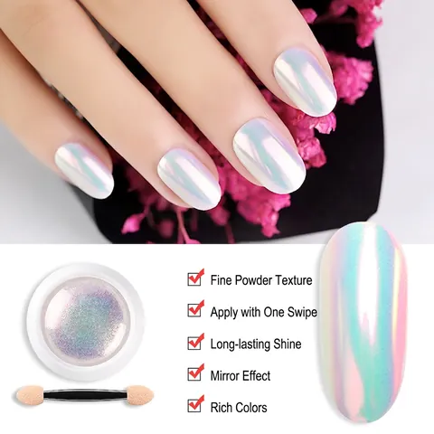 Polvere Cromo Unghie Perla Artificial Sirena Specchio Iridescente Neon Aurora Conchiglia Pigmento Glitter Con Pennello Per Manicure