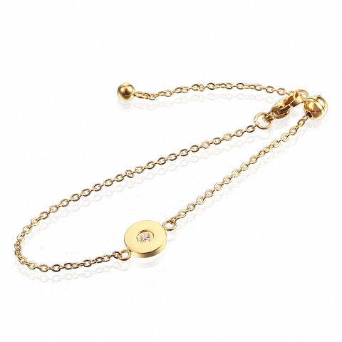 Collana Bracciale Con Pendente Rotondo Minimalista In Acciaio Inossidabile Con Zirconi Intarsiati Gioielli A Catena Regolabile Da Donna