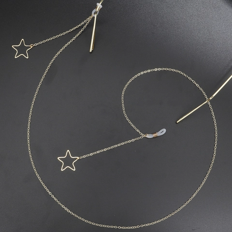 Metal Glasses Chain With Hollow Star Pendants Anti-slip Silicone Loops Eyewear Holder Fashionable Neck Strap For Women