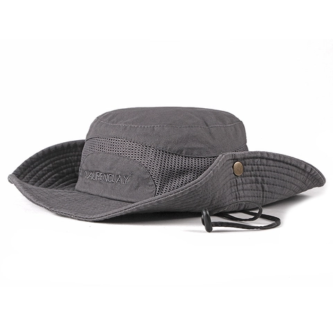 Cappello Da Pescatore Esterno Tesa Larga Protezione Solare Mesh Traspirante Cotone Tela Escursionismo Pesca Con Cordino Regolabile