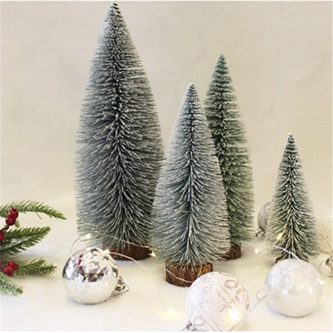 Mini Albero Di Natale In Cedro Innevato Con Luci LED Sisal PVC Base In Legno Ornamento Da Scrivania Festivo
