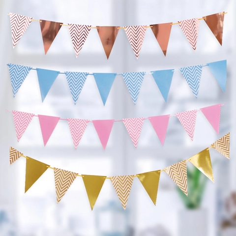 Bronzing Triangle Bunting Banner Chevron Wave Pattern Metallic Paper Garland For Birthday Party Wedding Festival Decoration