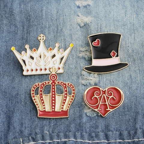 Alloy Enamel Brooches Pins Cute Cartoon Crown Heart Top Hat Clothing Bag Accessories Gold Plated Jewelry
