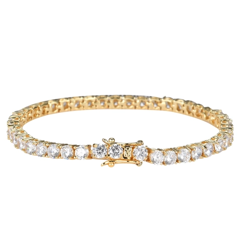 Bracelet Tennis En Cuivre Avec Zircon Coupe Ronde Simple Rangée Style Hip Hop Bijoux Élégants Double Fermoir De Sécurité
