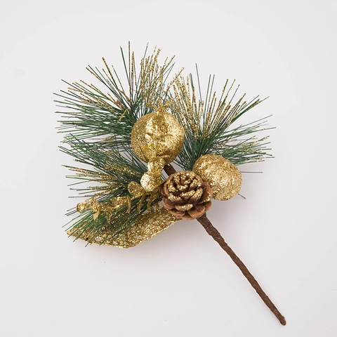Weihnachtsdeko Kiefernzweig Künstlich Mit Glitzerbeeren Und Natürlichem Tannenzapfen Festlicher Floraler Dekostiel