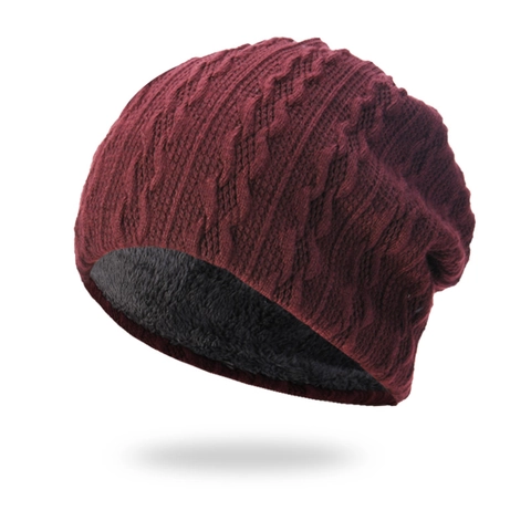 Men Winter Beanie Hat Cable Knit Thickened Fleece Lined Warm Slouchy Outdoor Scull Cap