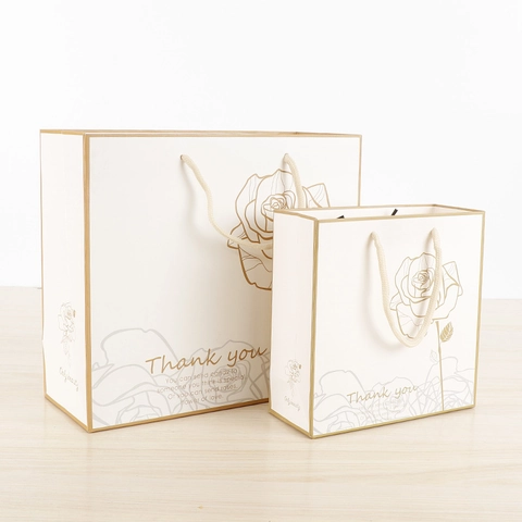 Papieren Cadeautasjes Met Gouden Stempel Rozendessin Thank You Print Bruiloftsgunsten Elegante Shopping Tassen