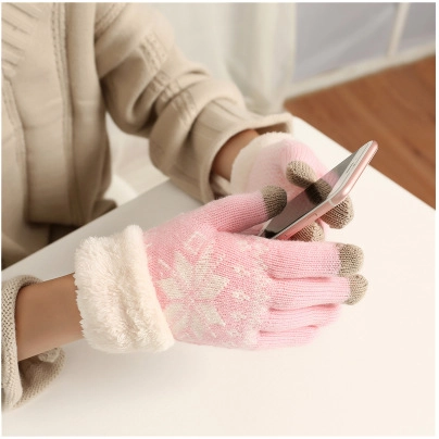 Guantes Punto Invierno Mujer Pantalla Táctil Cálidos Forro Polar Puños Piel Sintética Nórdica Reno Copo Nieve Jacquard