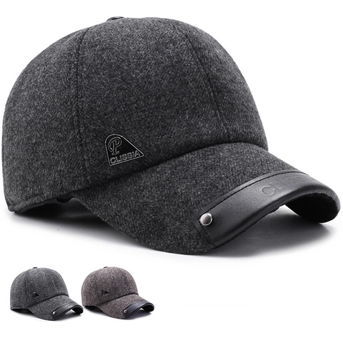 Cappello Da Baseball Invernale Da Uomo Tessuto Lana Paraorecchie Pieghevoli Regolabile Caldo Casual