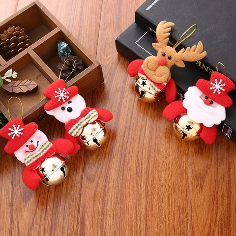 Ornamenti Appesi Campana Di Natale Metallo Peluche Cartone Animato Babbo Natale Pupazzo Di Neve Renna Orso Decorazione