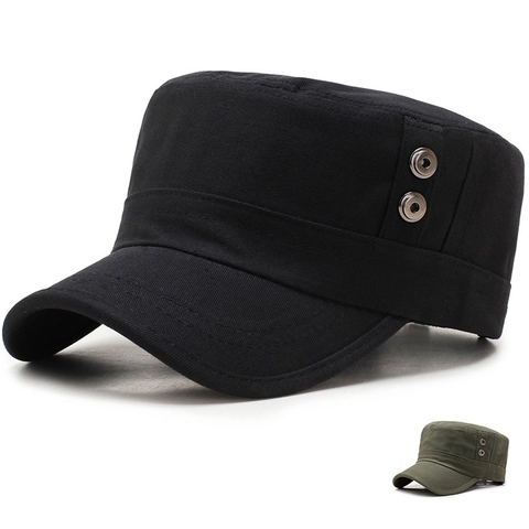 Cadet Cap Men Women Cotton Flat Top Hat Military Style Adjustable Sun Protection Outdoor Solid Color Military Patrol Hat