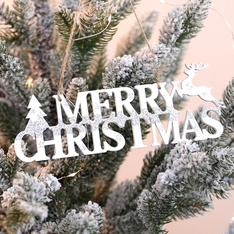 Merry Christmas Hanging Sign Wooden Letter Plaque Glitter Reindeer Tree Ornament Festive Home Party Wall Decor