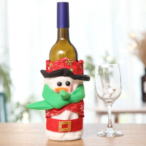 Christmas Santa Claus Snowman Wine Bottle Cover Decorations Festive Knit Plush Wine Bottle Bags For Holiday Dinner Party Table Decor