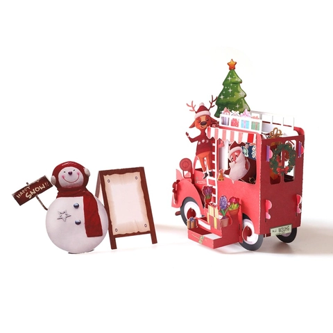 3D Pop-up Kerstkaart Rode Vrachtwagen Kerstman Rendier Papier Snijwerk Feestelijke Wenskaart