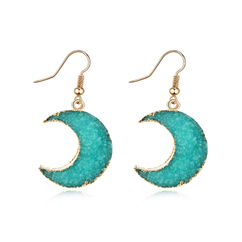 Orecchini Pendenti A Mezza Luna In Lega Con Resina Druzy Strutturata Stile Bohémien Retrò Gioielli Vintage Per Donne