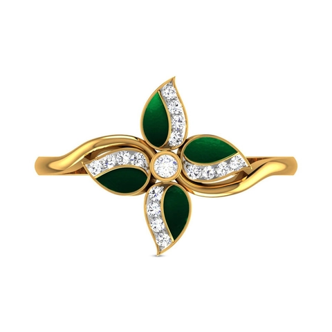 Elegant Green Enamel Flower Ring Copper Micro Pave Zircon Floral Jewelry For Women Fashion Accessory Gold Plated Dainty