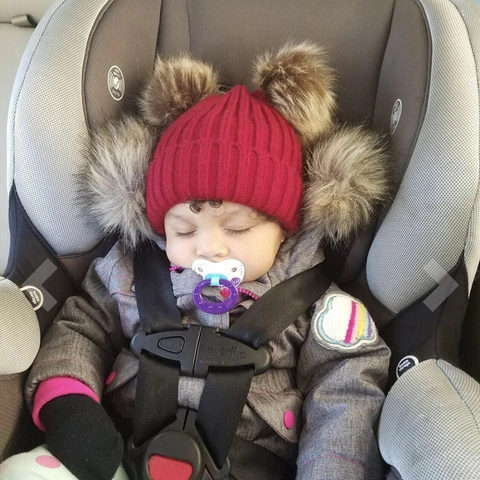 Baby Beanie Hat Double Faux Fur Pom Poms Acrylic Knit Winter Warm Ear Protection Ribbed Infant Toddler Cold Weather