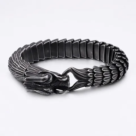 Dragon Head Bracelet Men Stainless Steel Dragon Scale Link Chain Punk Gothic Retro Jewelry