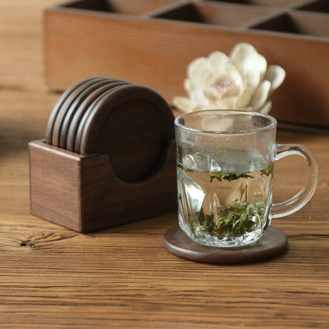 Set Sottobicchieri Rotondi In Legno Con Supporto Noce Nero E Faggio Tappetino Da Tavolo Resistente Al Calore Grana Naturale