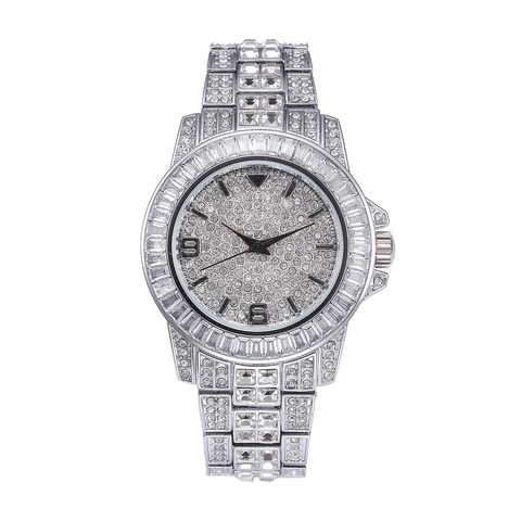 Men Quartz Watch Luxury Full Rhinestone Iced Out Diamond Stainless Steel Waterproof Hip Hop Fashion Analog Wristwatch