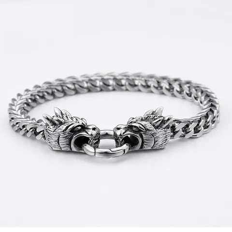 Bracelet Tête De Dragon Vintage Acier Inoxydable Punk Biker Chaîne Bijoux Masculins Pour Hommes Style Hip Hop