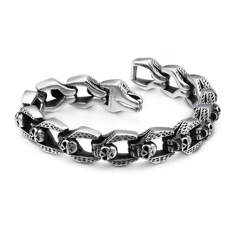 Bracciale A Maglie Con Testa Di Teschio In Acciaio Inossidabile 316L Punk Gothic Biker Gioielli Vintage Style Per Uomo