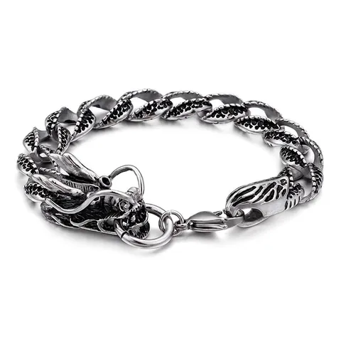 Drachenkopf Armband 316L Edelstahl Vintage Antik Silberfarben Drachenschuppen Kette Schmuck Für Herren Retro Punk Stil