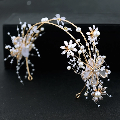Fascia Da Sposa Oro Lega Fiore Perla Artificial Strass Fatta A Mano Accessori Per Capelli Matrimonio Per Donna